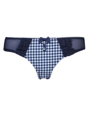 Low Rise Gingham Checked Brazilian Knickers Image 2 of 3