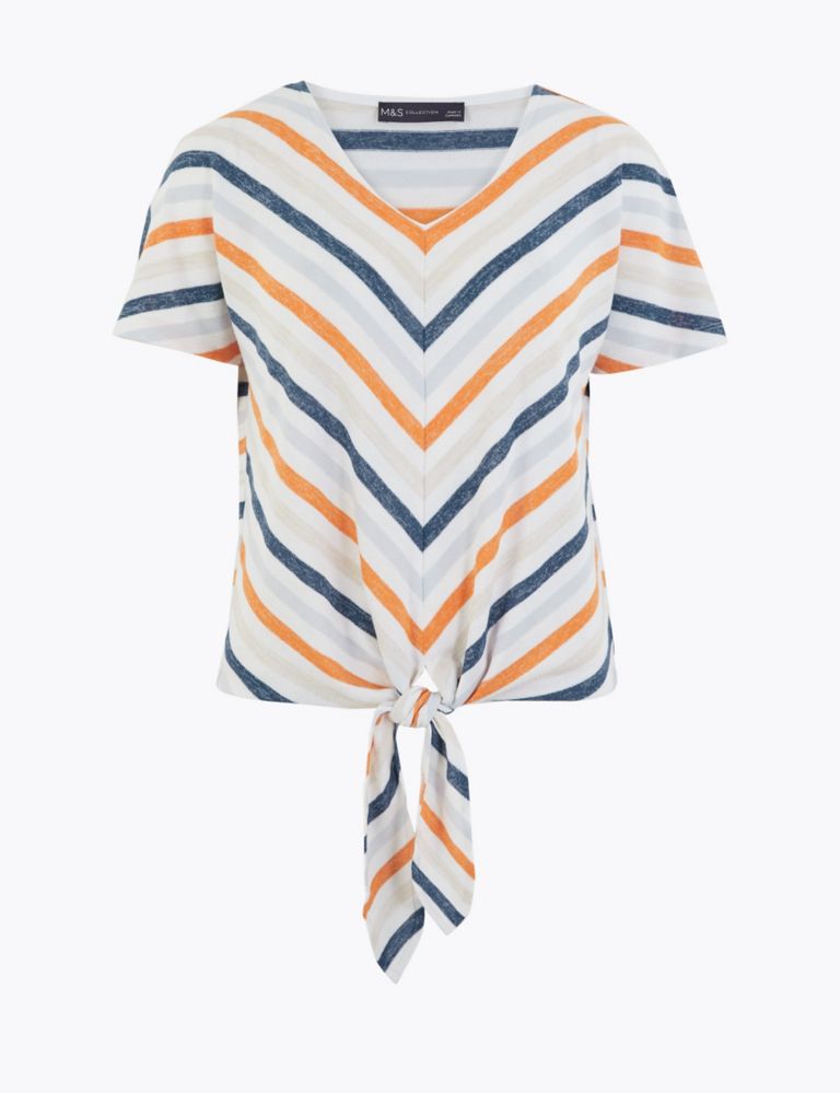 Luxe Touch Striped Relaxed Tie Hem Top 1 of 1