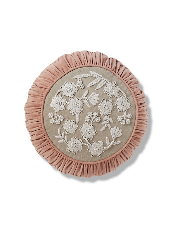 Luxurious Embroidered Round Cushion Image 1 of 2