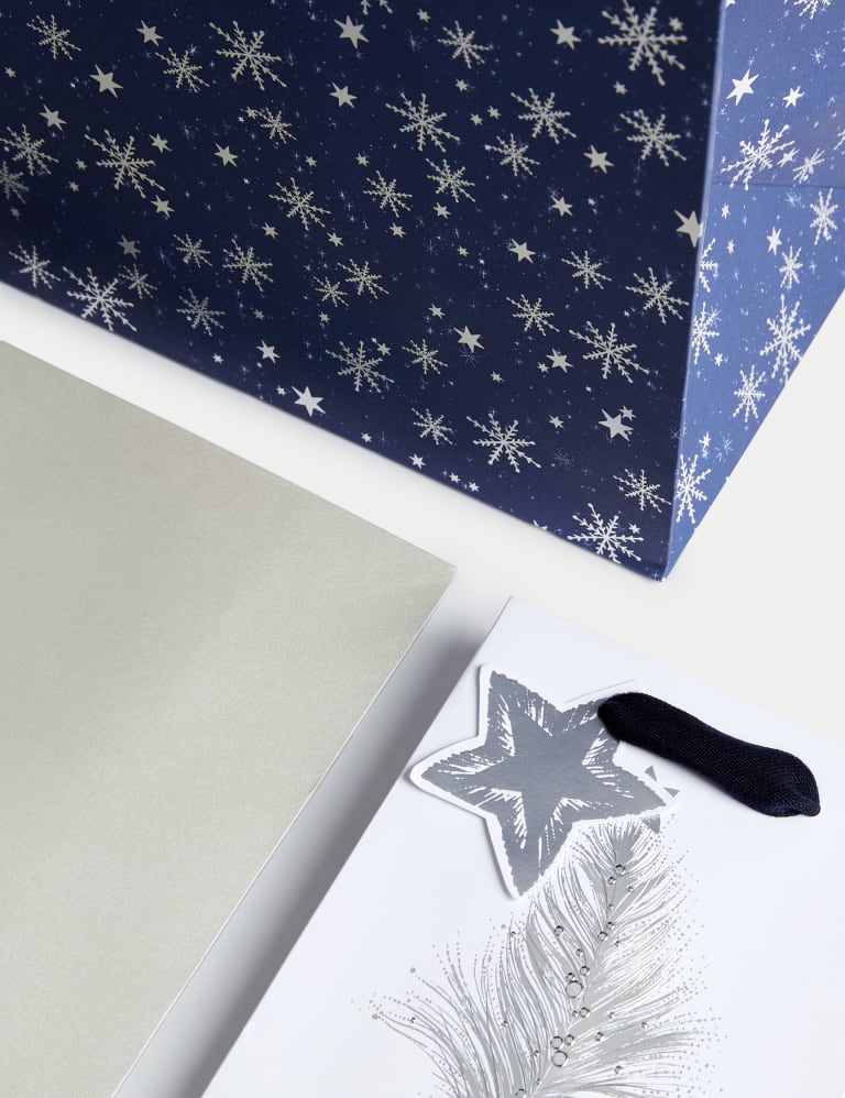 Blue and silver gift bags top