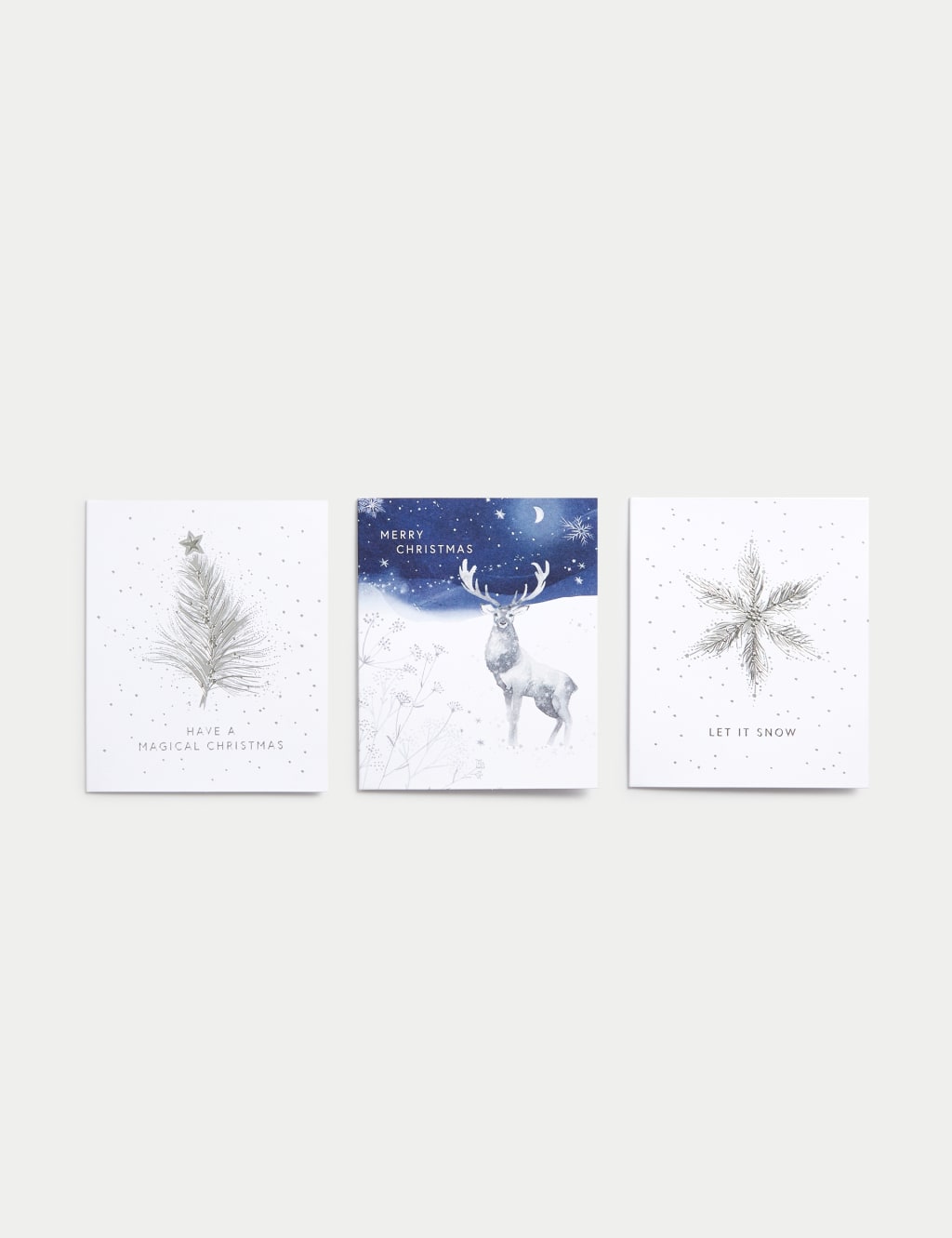 Luxury Charity Christmas Cards Pack of 15, 3 Silver Designs M&S