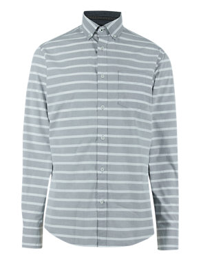 Luxury Cotton Rich Tailored Fit Striped Shirt Image 2 of 4