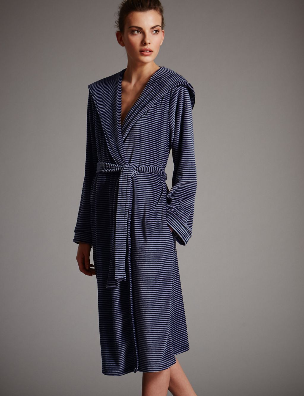 Luxury Hooded Striped Fleece Dressing Gown 3 of 4