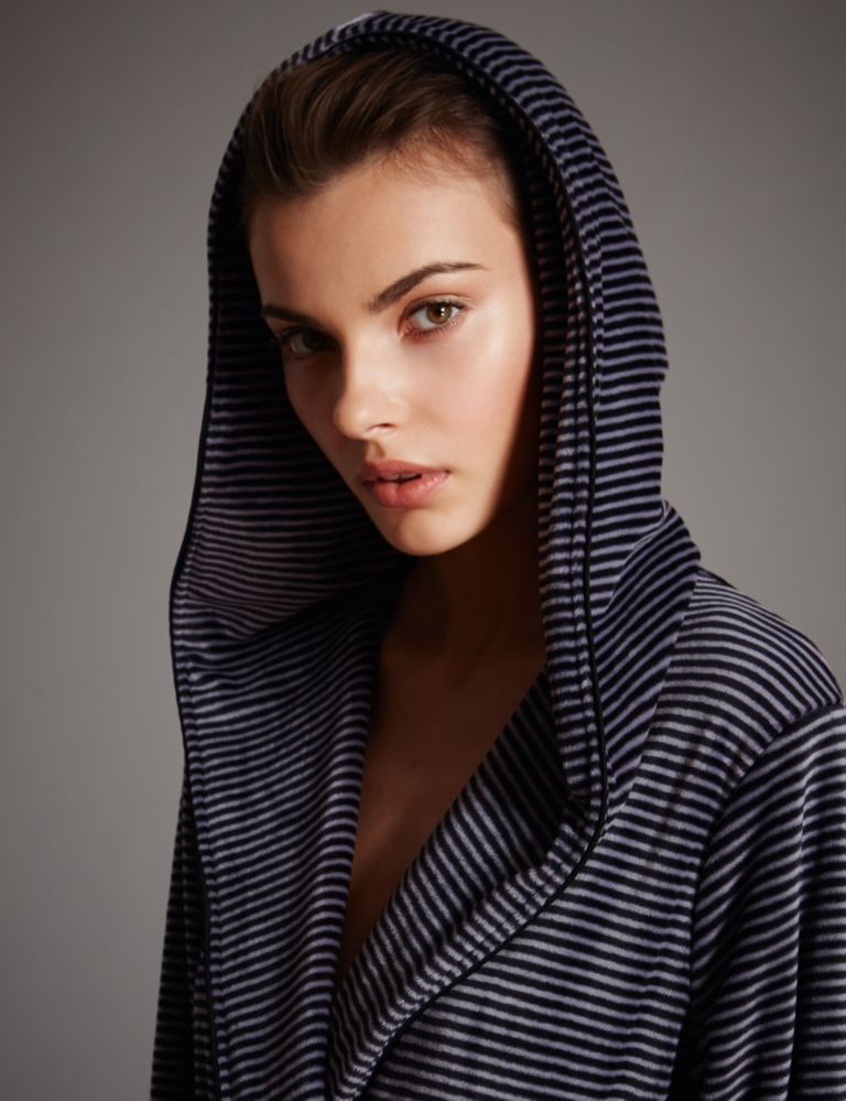Luxury Hooded Striped Fleece Dressing Gown 4 of 4
