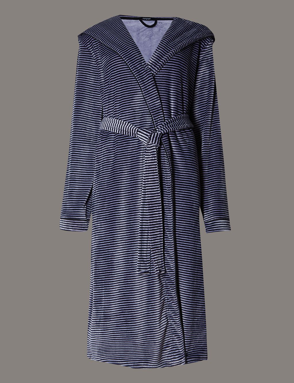 Luxury Hooded Striped Fleece Dressing Gown 1 of 4