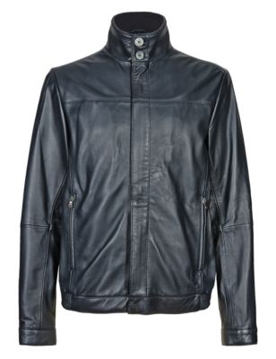 Luxury Leather Bomber Jacket Image 2 of 7
