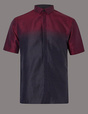 Luxury Linen Blend Graduated Collar Striped Shirt Image 2 of 4