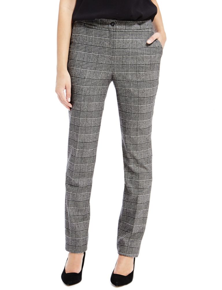 Luxury New Wool Blend Checked Modern Slim Leg Trousers with Cashmere 1 of 4