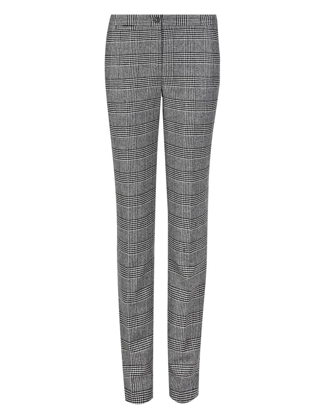 Luxury New Wool Blend Checked Modern Slim Leg Trousers with Cashmere 1 of 4