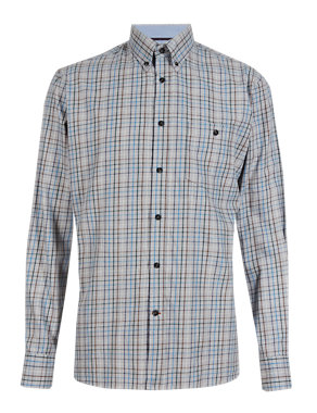 Luxury Pure Cotton Marl Checked Shirt Image 2 of 5