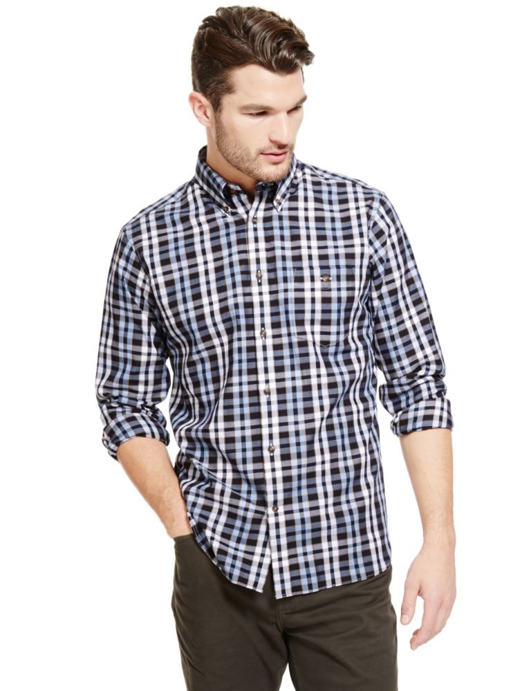 Luxury Pure Cotton Marl Checked Shirt 1 of 5