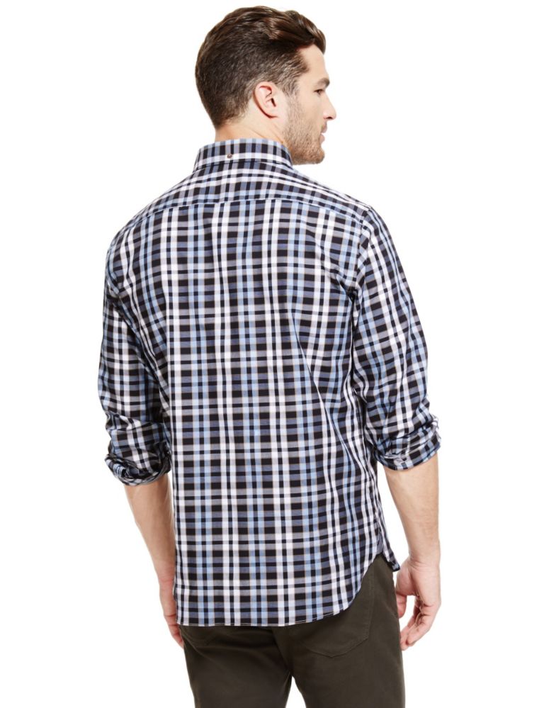 Luxury Pure Cotton Marl Checked Shirt 3 of 5