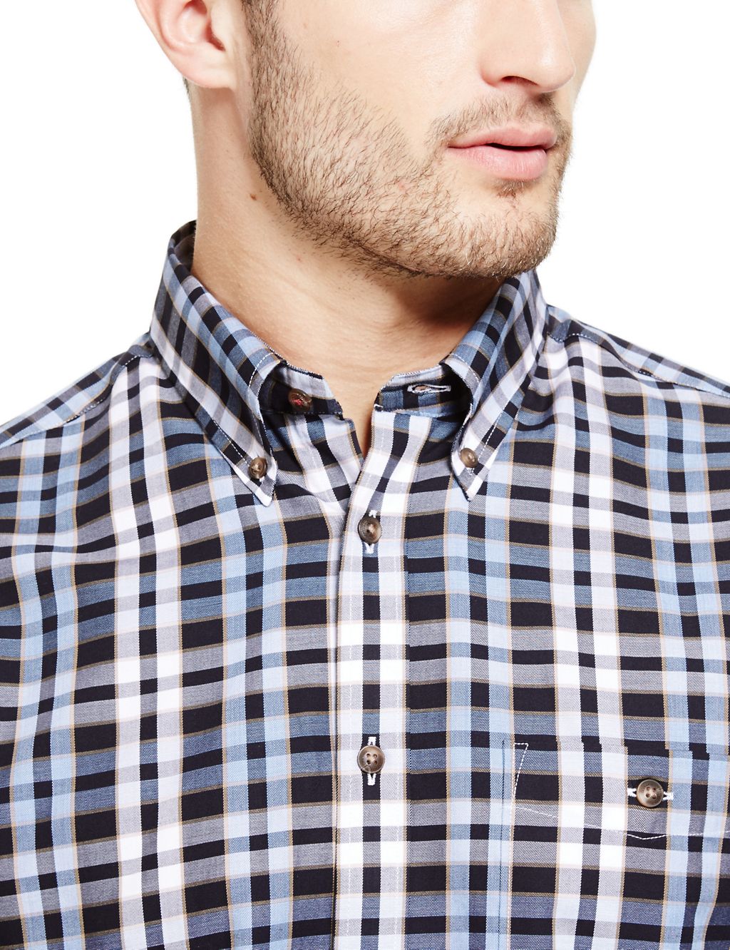 Luxury Pure Cotton Marl Checked Shirt 4 of 5