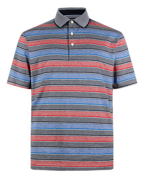 Luxury Pure Cotton Mercerised Striped Polo Shirt Image 2 of 3
