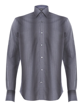 Luxury Pure Cotton Ombre Striped Shirt Image 2 of 5