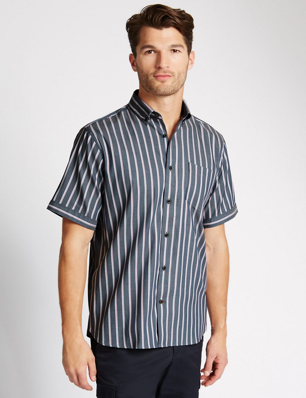 Luxury Pure Cotton Short Sleeve Striped Shirt 3 of 4