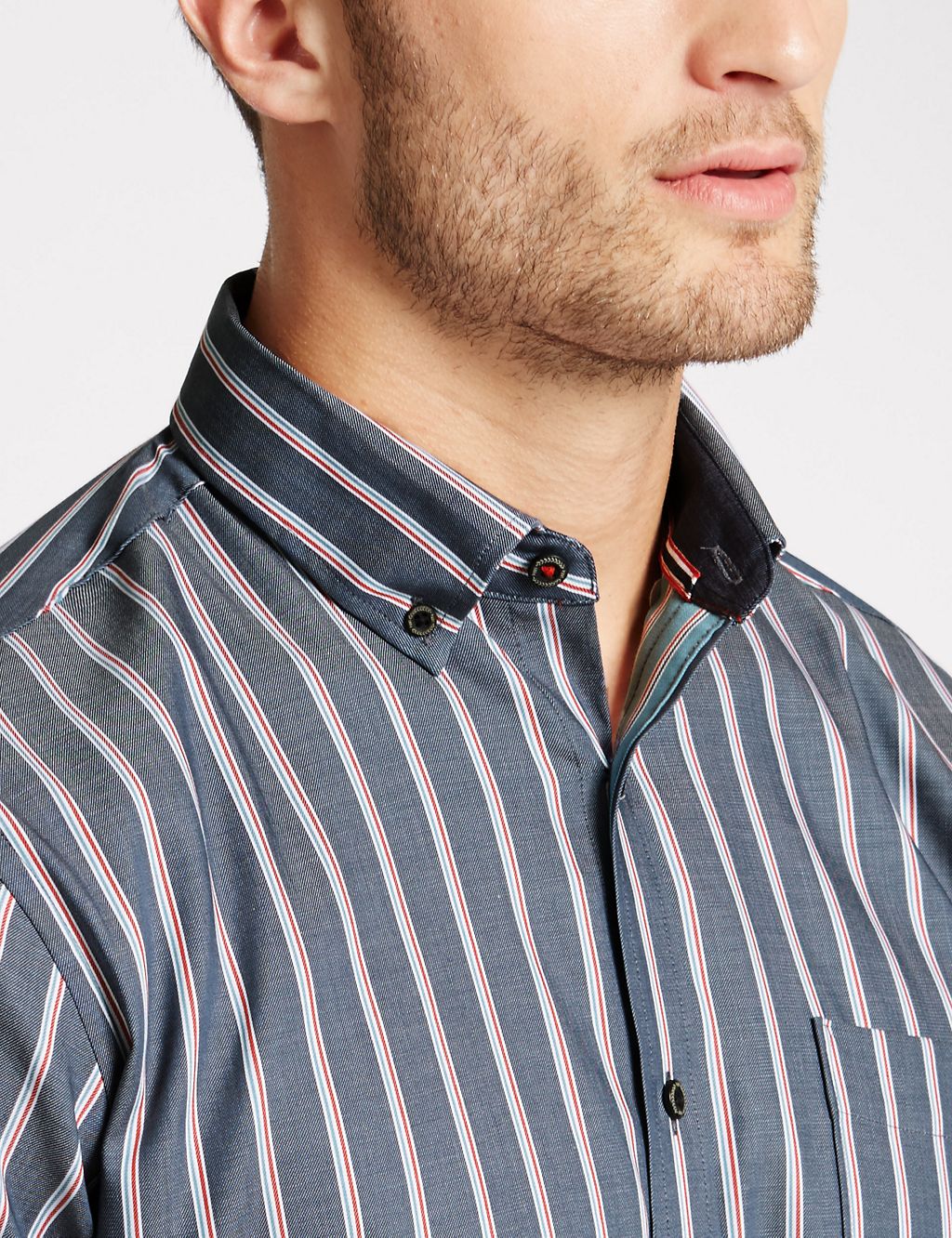 Luxury Pure Cotton Short Sleeve Striped Shirt 4 of 4