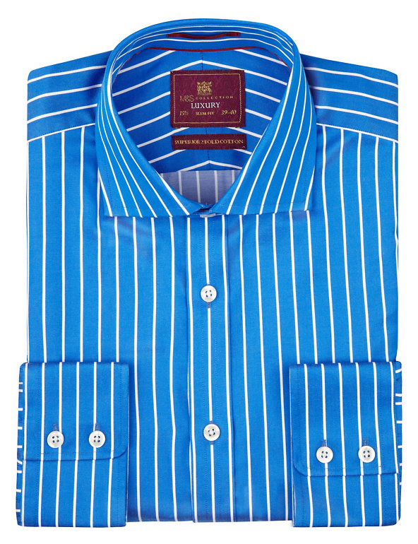 Luxury Pure Cotton Slim Fit Bengal Striped Shirt Image 1 of 1