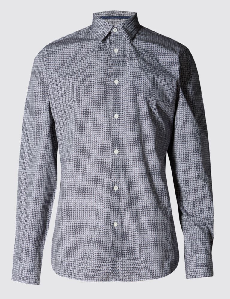 Luxury Pure Cotton Slim Fit Geometric Print Shirt 2 of 4