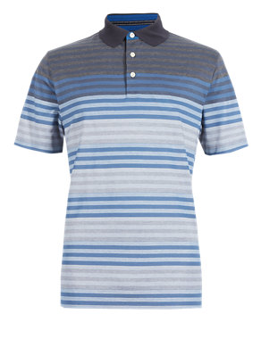 Luxury Pure Cotton Striped Polo Shirt Image 2 of 4