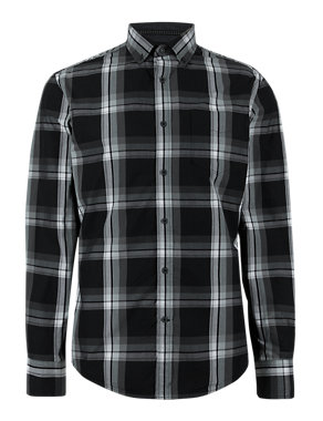 Luxury Pure Cotton Tailored Fit Checked Shirt Image 2 of 4