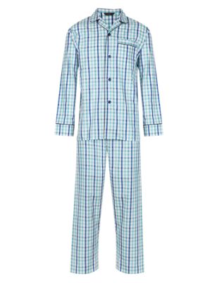 Luxury Pure Cotton Textured Checked Pyjamas Image 2 of 4