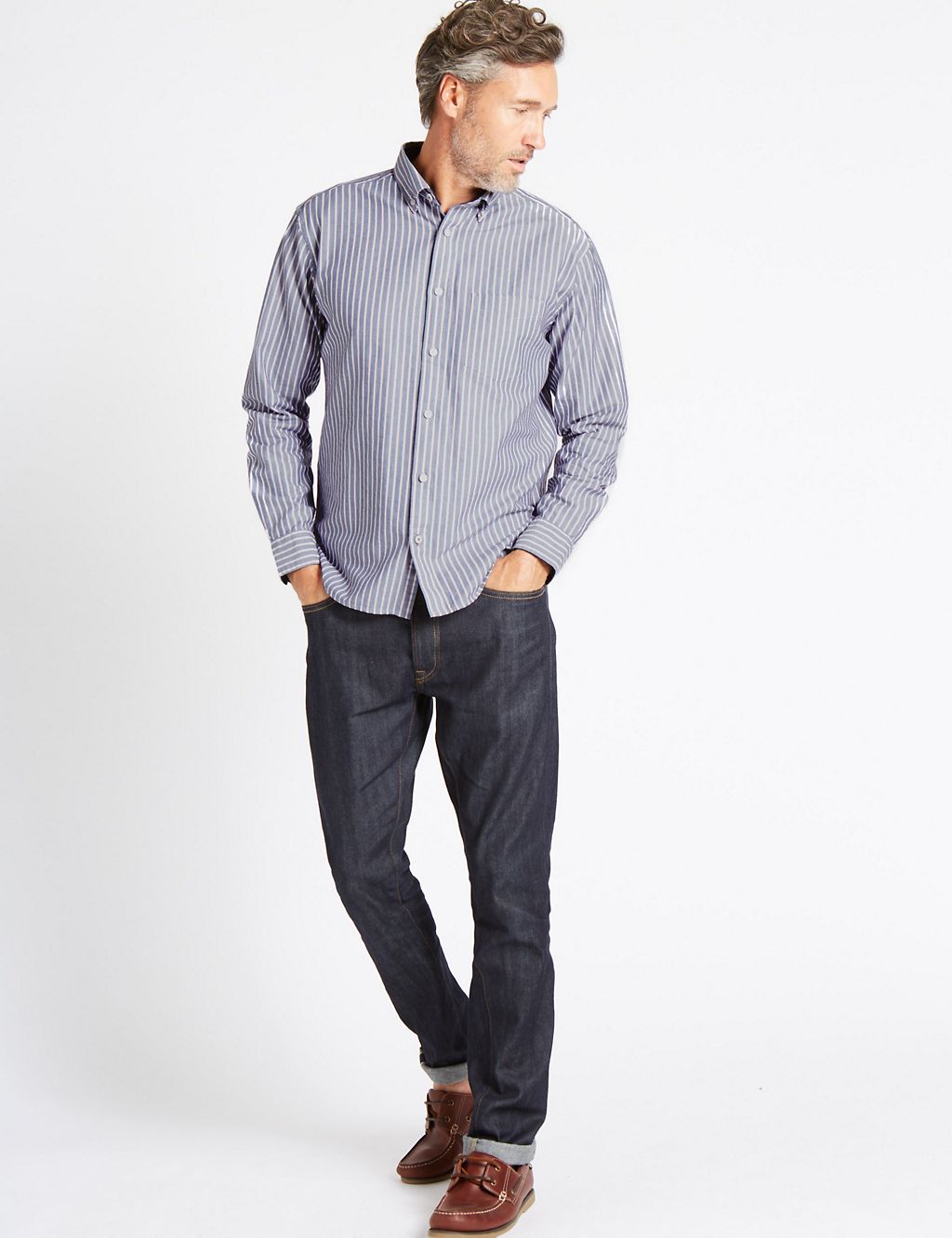 Luxury Pure Cotton Textured Striped Shirt 2 of 5