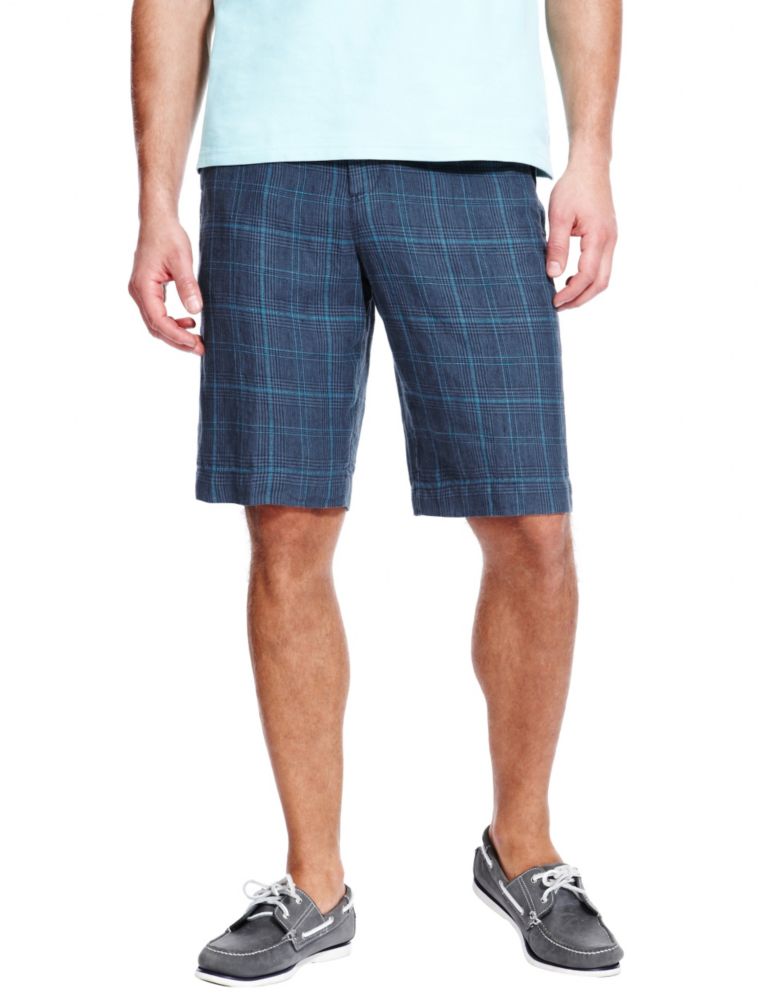 Luxury Pure Linen Checked Chino Shorts 1 of 5