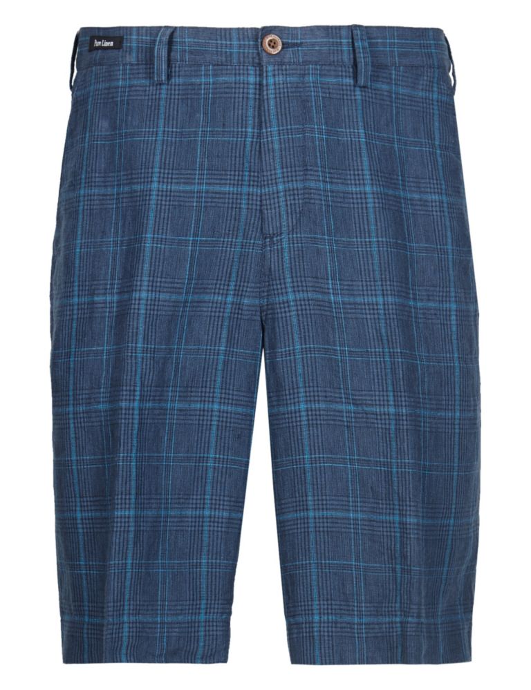 Luxury Pure Linen Checked Chino Shorts 3 of 5