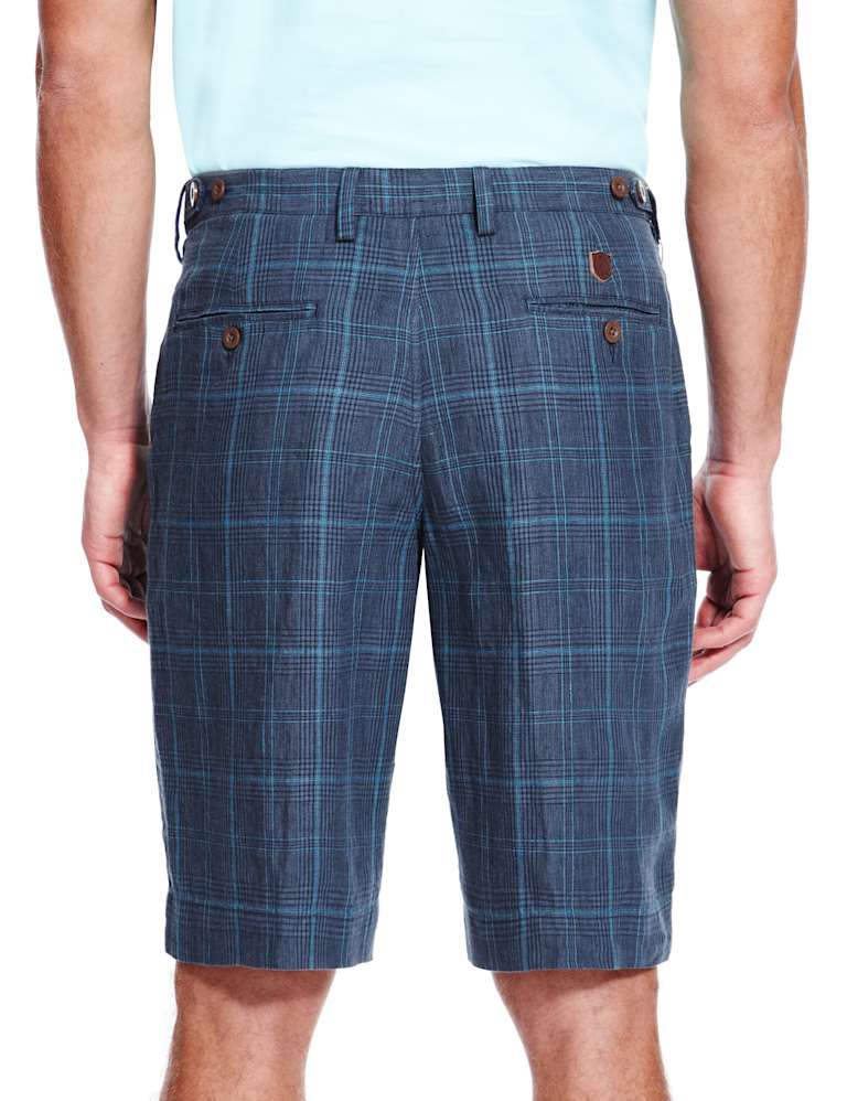 Luxury Pure Linen Checked Chino Shorts Blue Harbour M&S