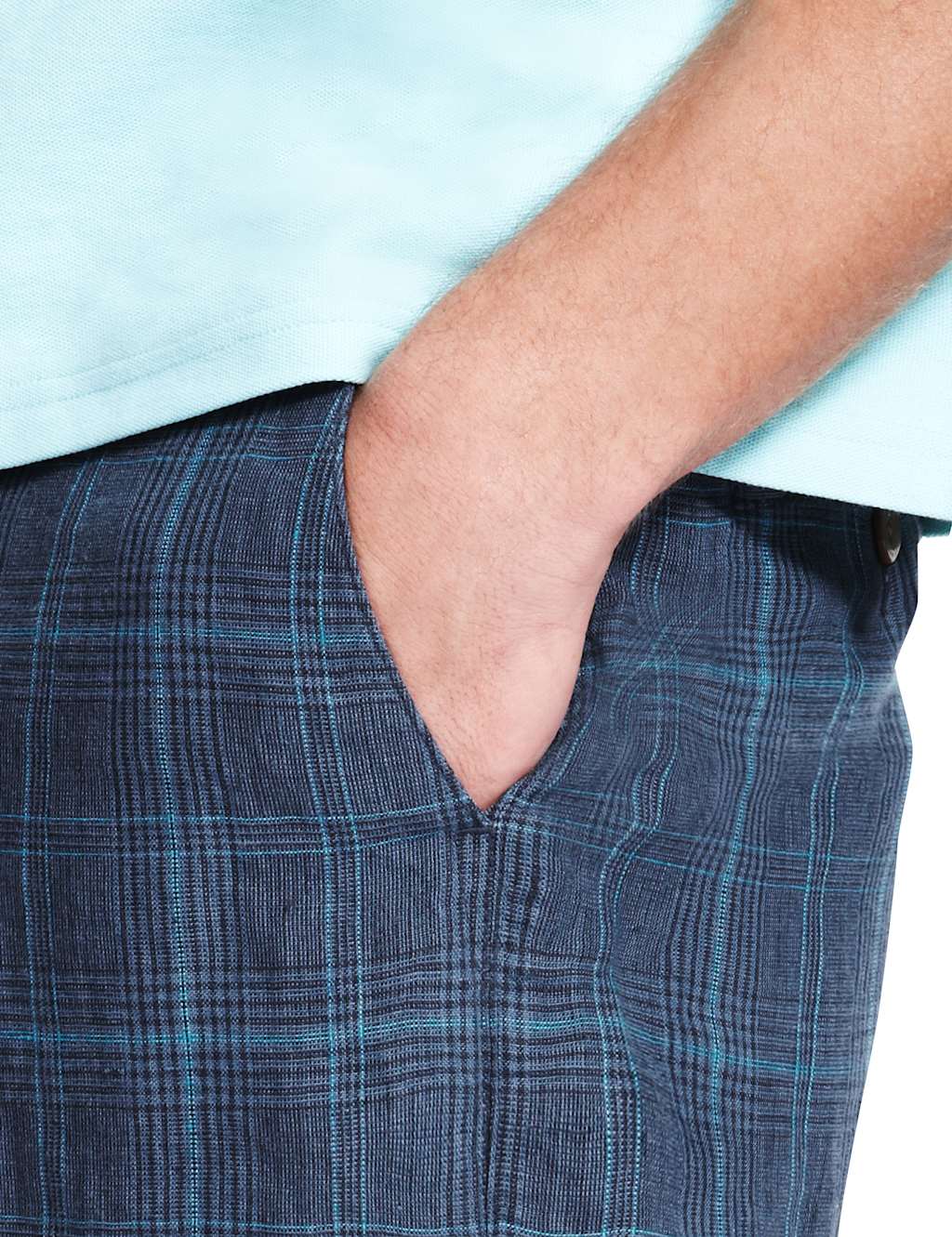 Luxury Pure Linen Checked Chino Shorts Blue Harbour M&S