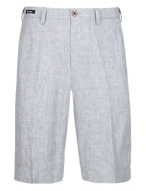 Luxury Pure Linen Houndstooth Chino Shorts Image 2 of 5