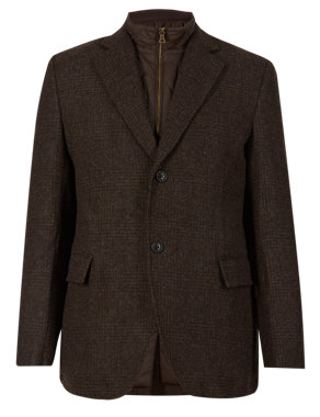 Luxury Pure Wool Tailored Fit Double Collared Checked Jacket Image 2 of 7