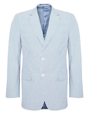 Luxury Sartorial Pure Cotton Seersucker Striped Jacket Image 2 of 5