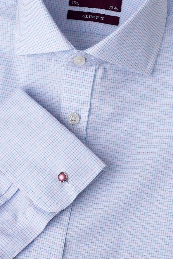 Luxury Sartorial Pure Cotton Slim Fit Grid Checked Shirt Image 1 of 1