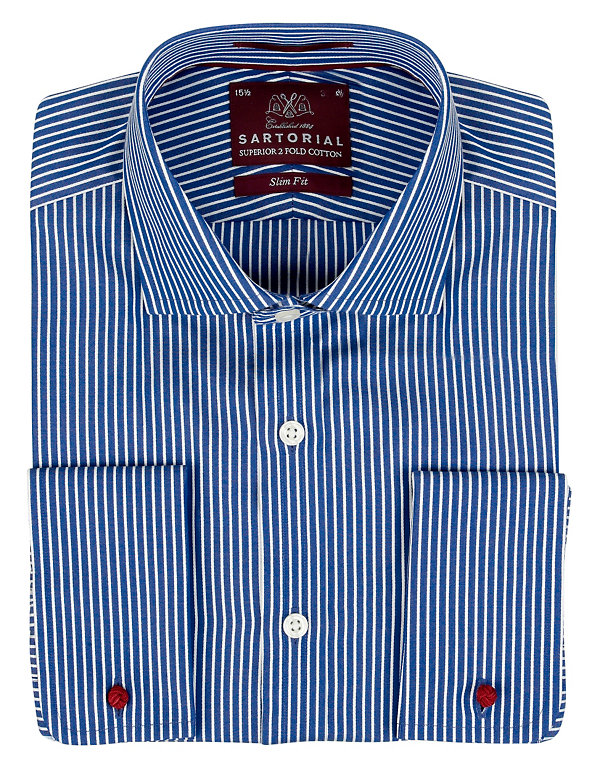 Luxury Sartorial Pure Cotton Slim Fit Striped Shirt Image 1 of 1