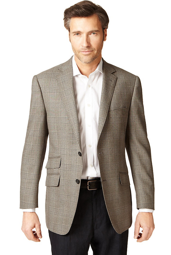 Luxury Sartorial Pure Wool Prince of Wales Checked Jacket Image 1 of 2