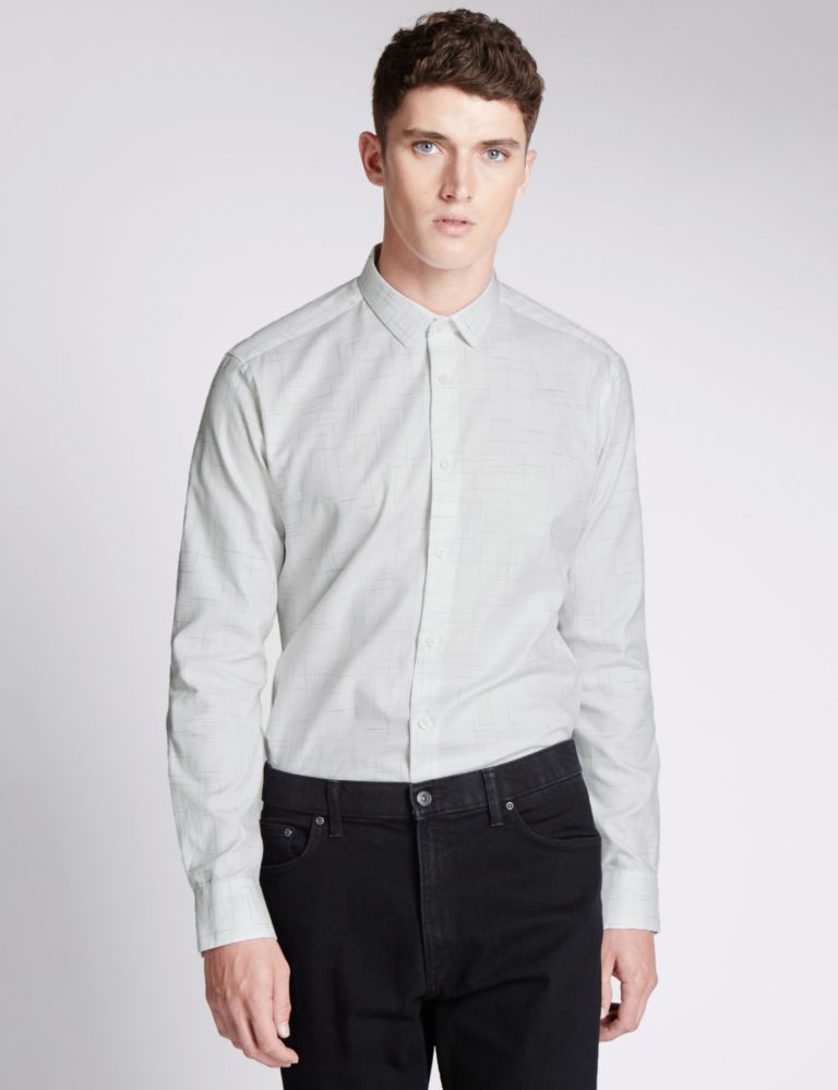 Luxury Supima® Cotton Tailored Fit Textured Shirt 1 of 5
