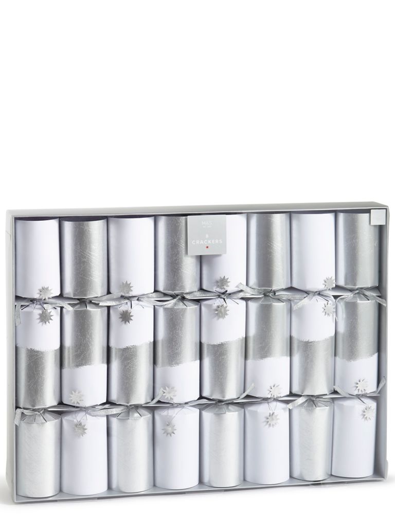 Luxury White Foil Christmas Crackers Pack of 8 1 of 4