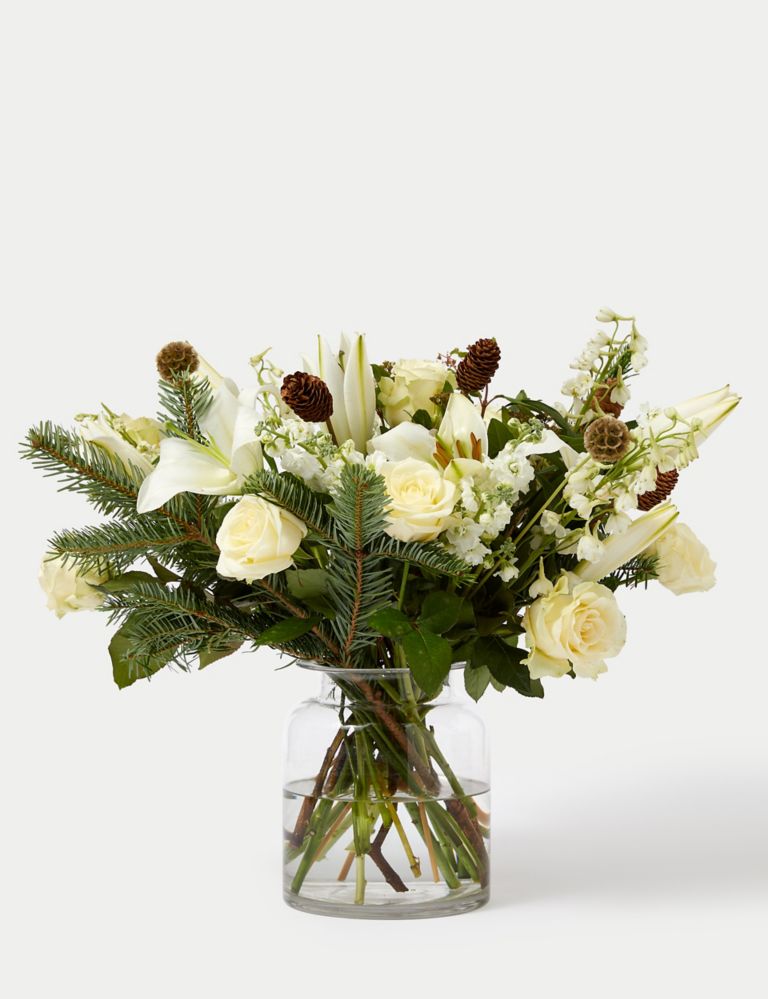 Luxury White Rose & Spray Stock Christmas Bouquet 3 of 6