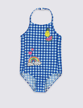 Lycra® Xtra Life™ Halterneck Gingham Checked Badge Swimsuit (1-7 Years) Image 2 of 3