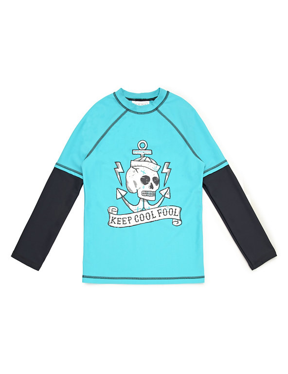 Lycra® Xtra Life™ Skull Print Quick Dry Rash Vest with Chlorine Resistant (5-14 Years) Image 1 of 2