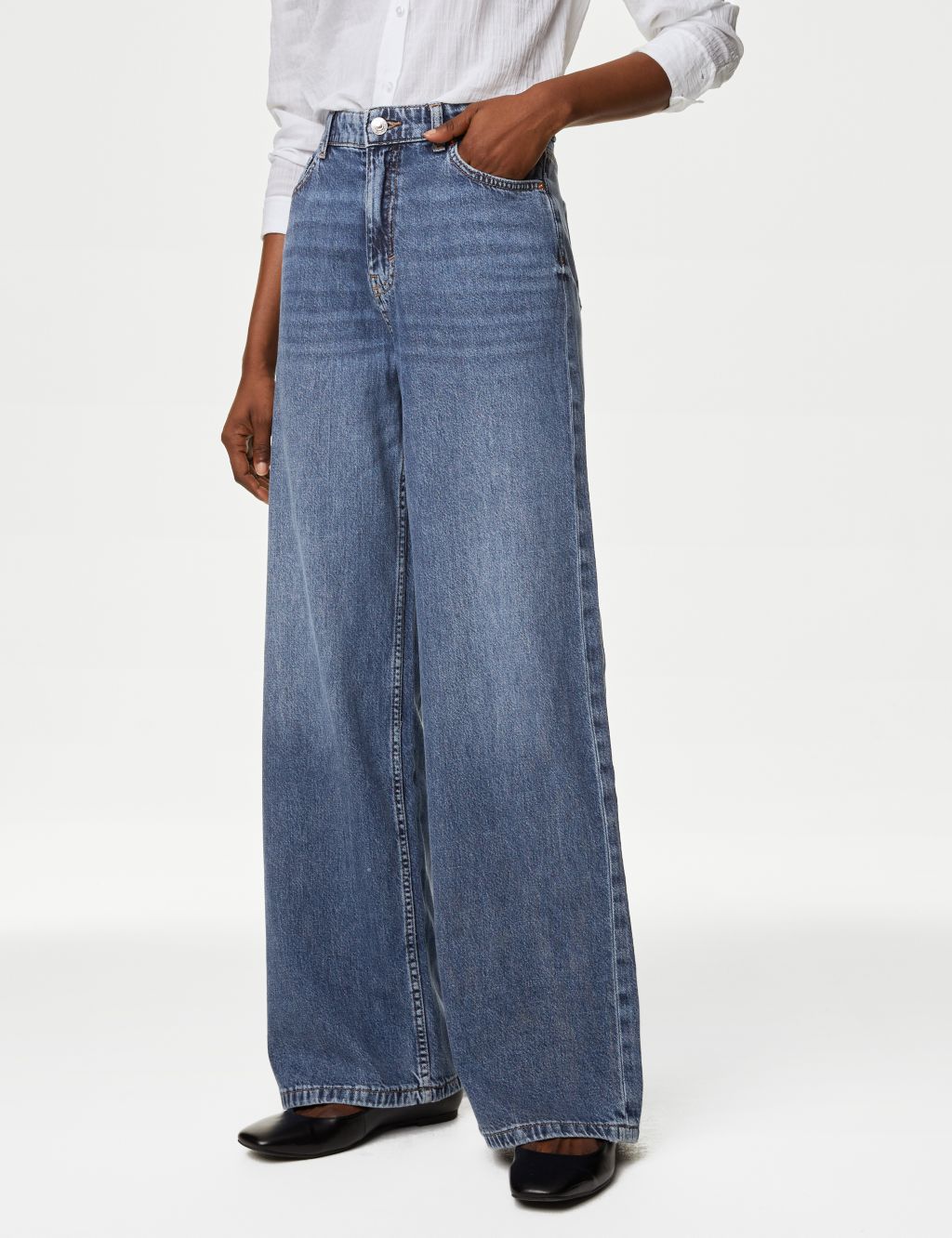 Lyocell™ Blend Mid Rise Wide Leg Jeans | M&S Collection | M&S