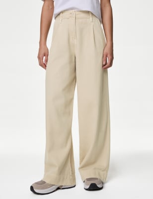 Lyocell™ Blend Pleated Wide Leg Trouser, M&S Collection