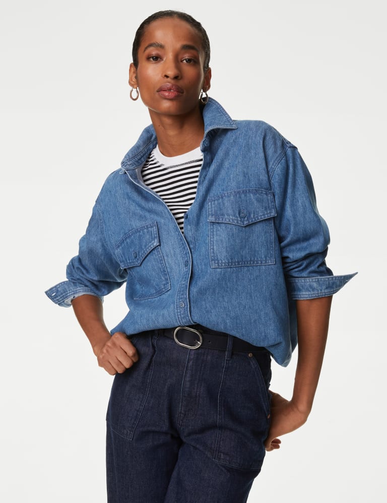 Selected Femme oversized denim shirt co-ord in blue