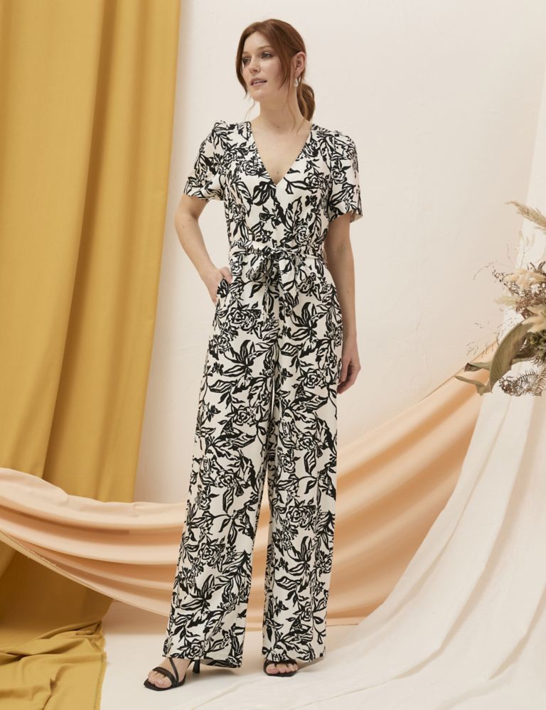 Lyocell™ Rich Floral Belted Short Sleeve Jumpsuit 1 of 7