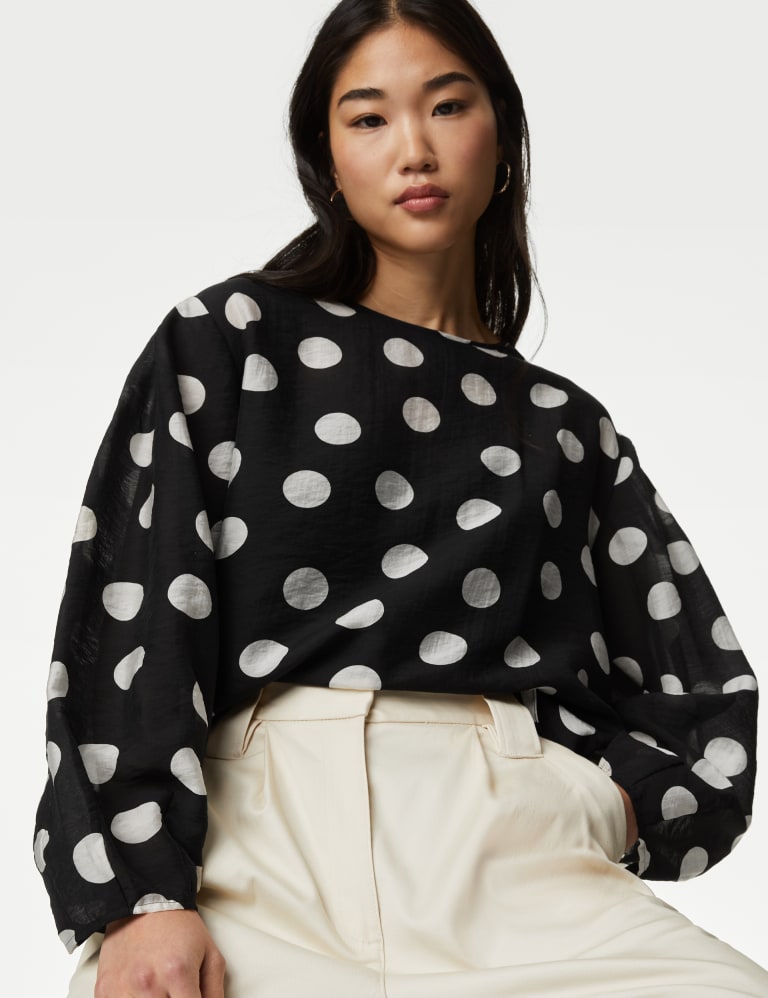 Lyocell™ Rich Polka Dot Round Neck Blouse 1 of 5