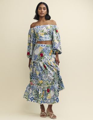 Lyocell™ Rich Printed Midi Tiered Skirt Image 2 of 7