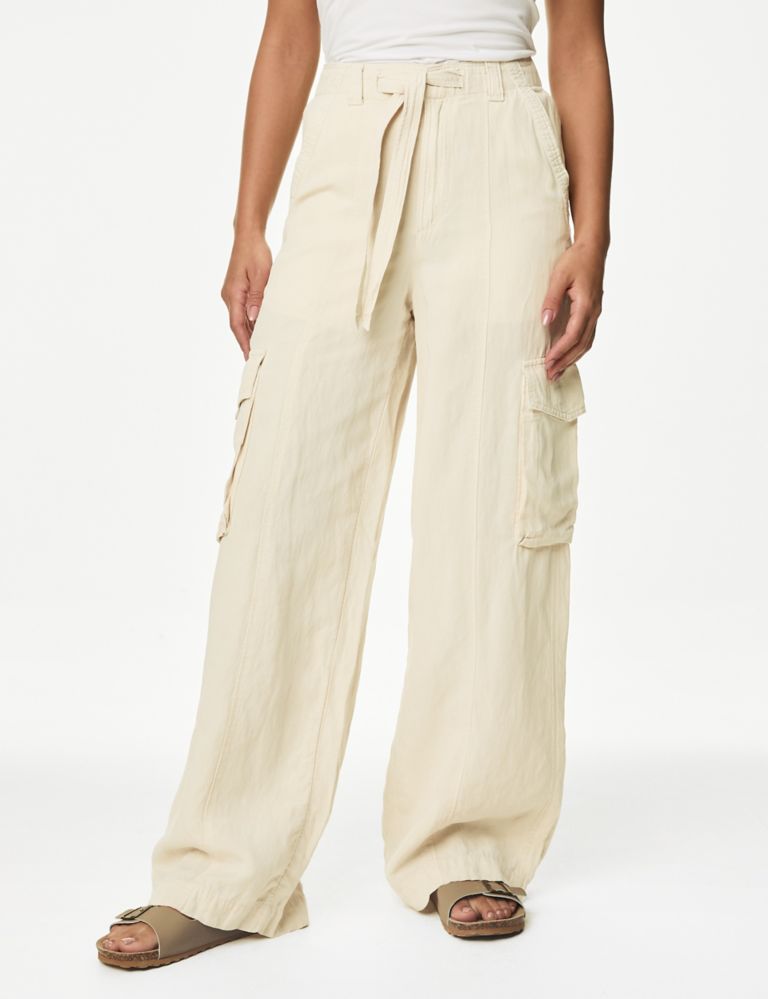Lyocell Blend Utility Wide Leg Trousers, M&S Collection