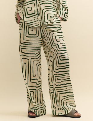 Lyocell Rich Printed Trousers with Linen Image 2 of 5